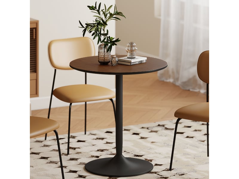  Table à manger ronde 70 cm pour 2 personnes avec plateau en placage de bois massif et piétement en acier marron  - Conforama D