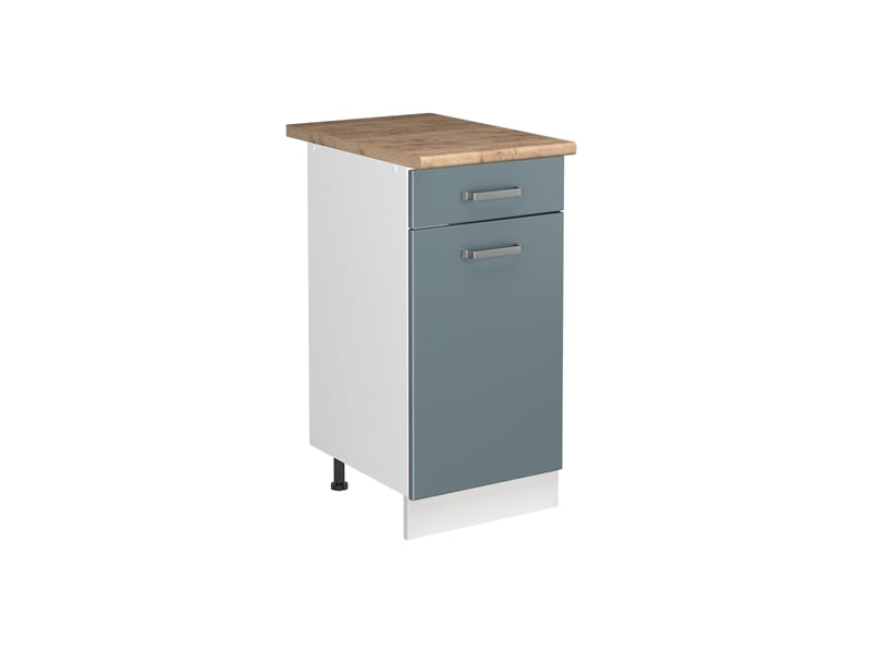  Vicco meuble bas sous-évier, bleu-grisblanc, 40cm plan de travail chêne doré  - Conforama A