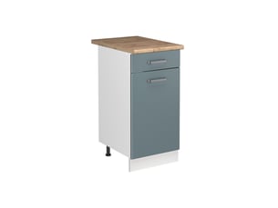 Vicco meuble bas sous-évier, bleu-grisblanc, 40cm plan de travail chêne doré