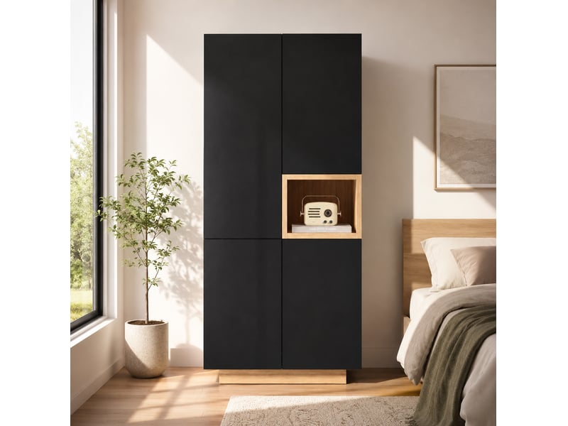  Armoire 90x45x200 cm à 2 portes, 2 tringles coloris noir  - Conforama B