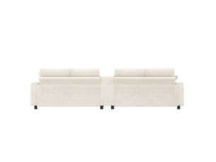 Canapé u en velours côtelé beige, avec 2 tabourets de rangement, table basse, 2 porte-gobelets, 1 port usb et 2 prises électriques et ports type-c