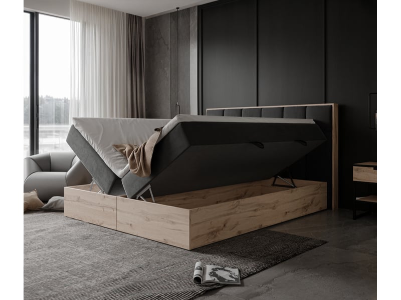  Lit adulte lavio ii - 120x200 cm - matelas ressorts + surmatelas - coffre de rangement - velours dense hydrofuge gris LAVIO II - Conforama C