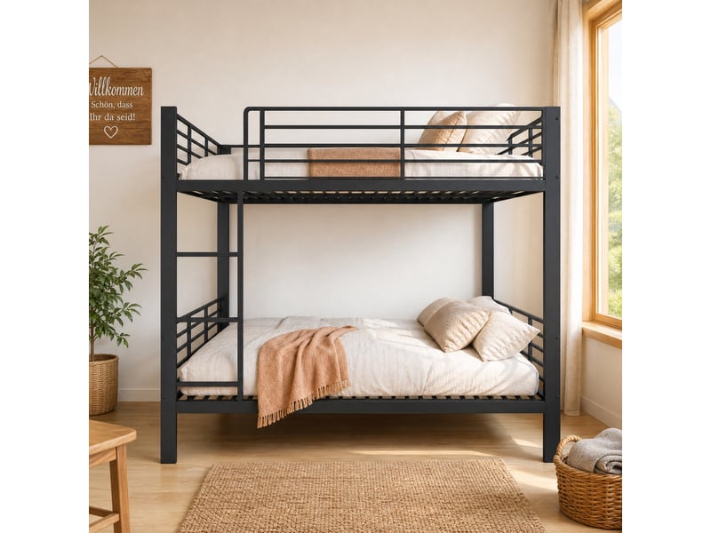 Lit superposé en métal noir, dimensions 140 × 200 cm, charge maximale 400 kg, structure robuste pour chambre adulte  - Conforama D