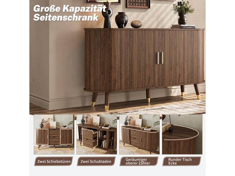Buffet 2 portes coulissantes et 2 tiroirs - lpospi - rangements ouverts, mdf, noyer - Conforama E