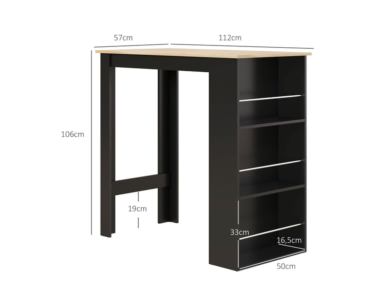  Table de bar,table haute de cuisine, mange-debout comptoir panneau de particules noir 112x57x106cm  - Conforama E