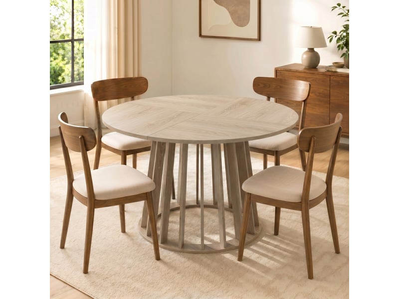 Table à manger ronde pour 4 à 6 personnes, 120 x 75 cm, bois naturel, table de cuisine avec piétement à lattes robuste - Conforama D