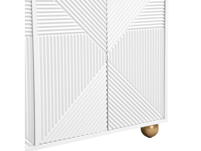  Buffet bas 120x35x71,5 cm blanc mdf, 4 portes gravées, étagères réglables, poignées métal pour rangement  - Conforama E