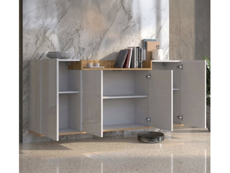  Buffet swink, 6 étagères, 160x35x70h cm blanc brillant Swink - Conforama E