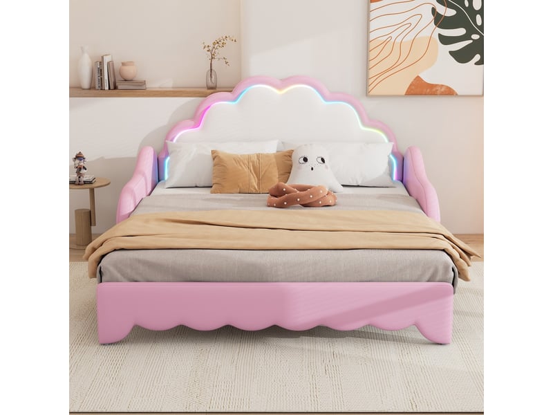 Lit banquette 140x200cm convertible en couchage tête de lit avec lumière rose - Conforama D