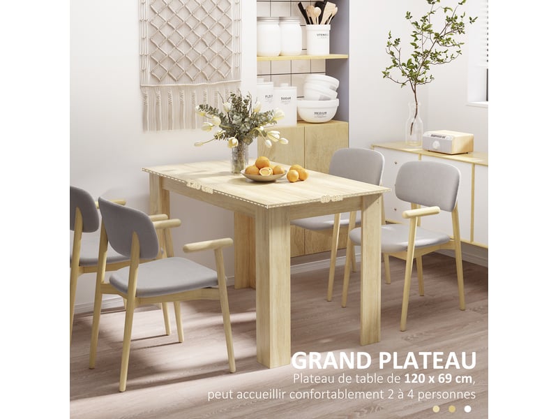  Table à manger table de cuisine design moderne avec grand plateau 2-4 personnes en bois chêne dim. 120l x 69l x 75h cm  - Conforama E