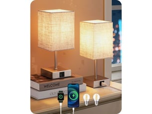 Lampe à poser tactile lot de 2 beige 2700k usb a c e27