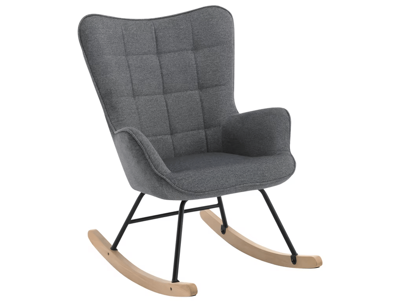 Fauteuil à bascule à dossier haut ergonomique pour lecture et détente, en métal et bois massif, velours gris foncé - Conforama A