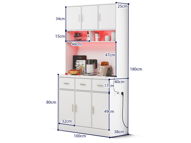 Table à manger multifonctionnelle de 180cm avec éclairage led,trous de gestion des câbles et prises  - Conforama D