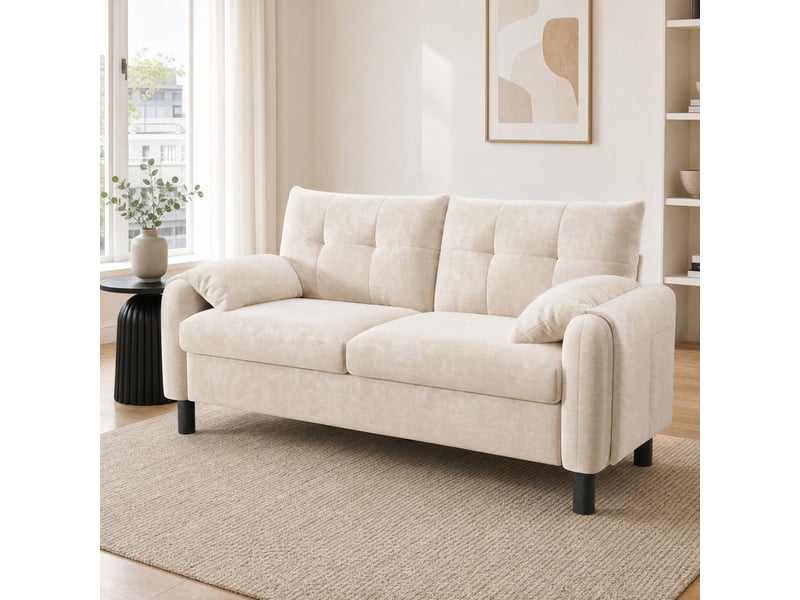  Canapé 2 places modenvie en chenille beige 158 x 80 x 88,5 cm style scandinave  - Conforama B