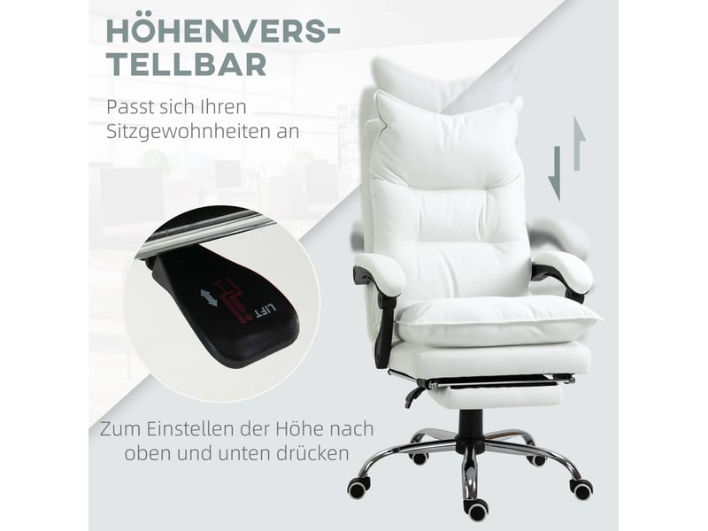  Fauteuil de bureau inclinable blanc avec repose-pieds, hauteur réglable 55-63 cm et rotation 360° au quotidien  - Conforama D