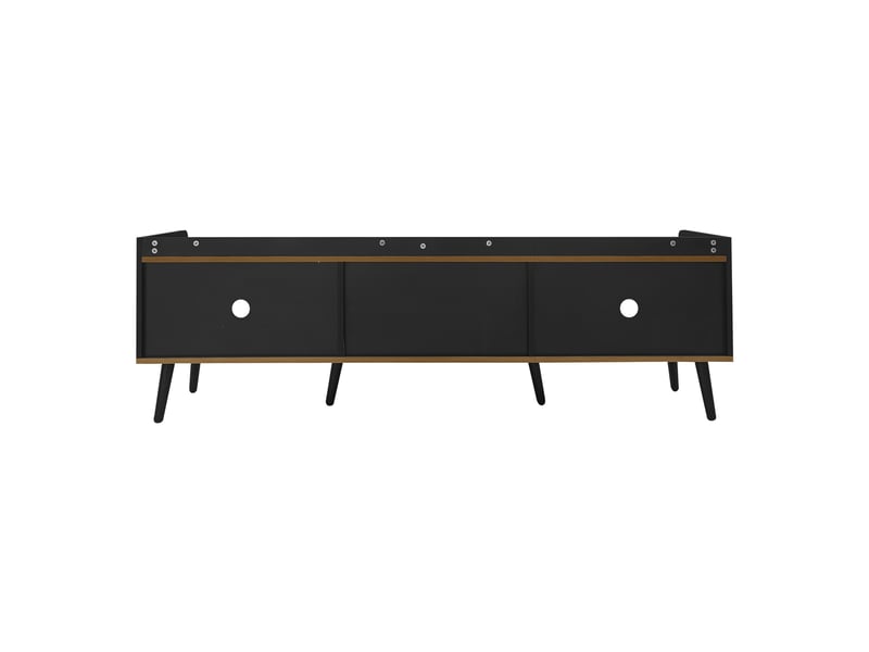  Meuble tv 160 cm noir et bois 3 portes avec bordure surélevée  - Conforama W
