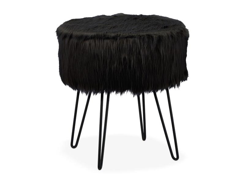  Tabouret d’appoint rond élégant 40 x 40 x 45 cm assise confortable en fausse fourrure noire 13_0012794  - Conforama A