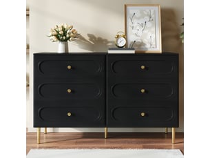 Buffet bas, 120x40x75 cm, commode avec 6 tiroirs pour salon et chambre, meuble de rangement moderne en mdf et pieds en métal, noir