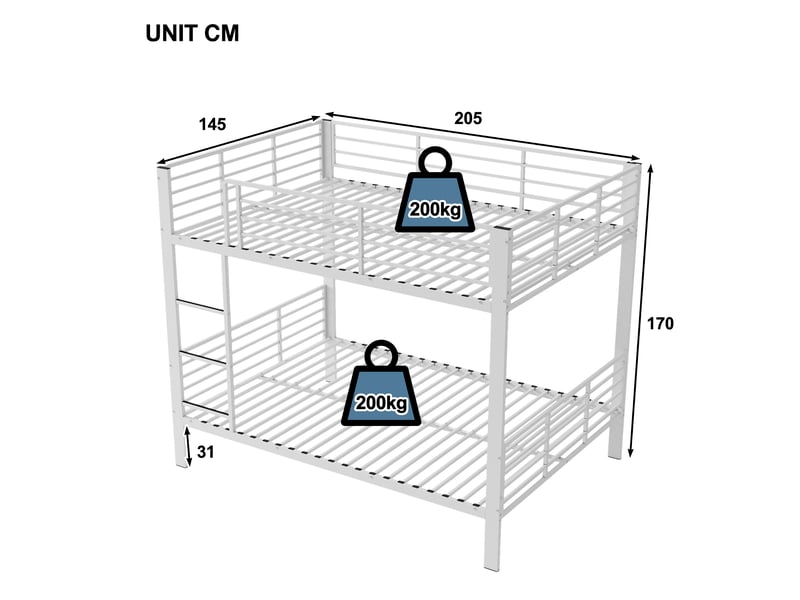  Lit superposé modenvie 140 x 200 cm en métal blanc mat avec échelle et barrière anti-chute  - Conforama C