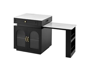 Îlot de cuisine sur roulettes table extensible 128-200 cm led multiprise usb tiroir noir