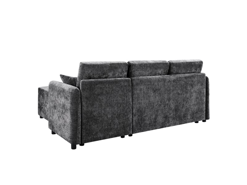 Canapé d'angle en l 3 places 188 cm en chenille noir, méridienne 144 cm et 2 coussins Fay Lum - Conforama D