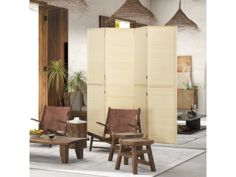  Paravent d'intérieur pliable à 4 panneaux en bambou et rotin, 180x1,6x180 cm  - Conforama C