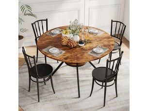 Table à manger ronde - 120x120x79cm - table de cuisine pour 4 à 6 personnes en bois et métal - marron rustique