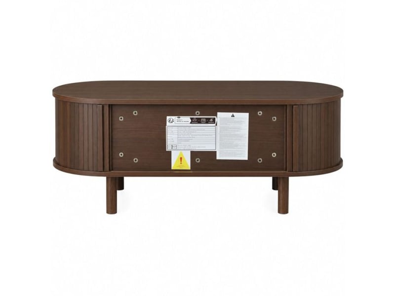  Table basse ovale 100 x 40 x 38 cm avec rangement fermé, 2 portes à lamelles, porte coulissante à enroulement mdf noyer joinery  - Conforama E