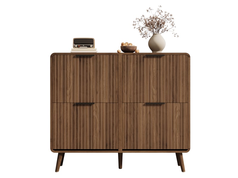  Meuble à chaussures 105x24x90 cm style nordique, double rangement grande capacité pour 18-24 paires, mdf, effet noyer Sol Morn - Conforama A
