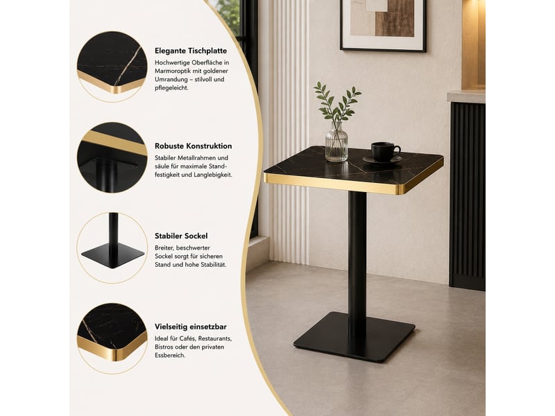  Table à manger carrée,60x60x74 cm,pied métal,mdf,noir effet marbre  - Conforama D