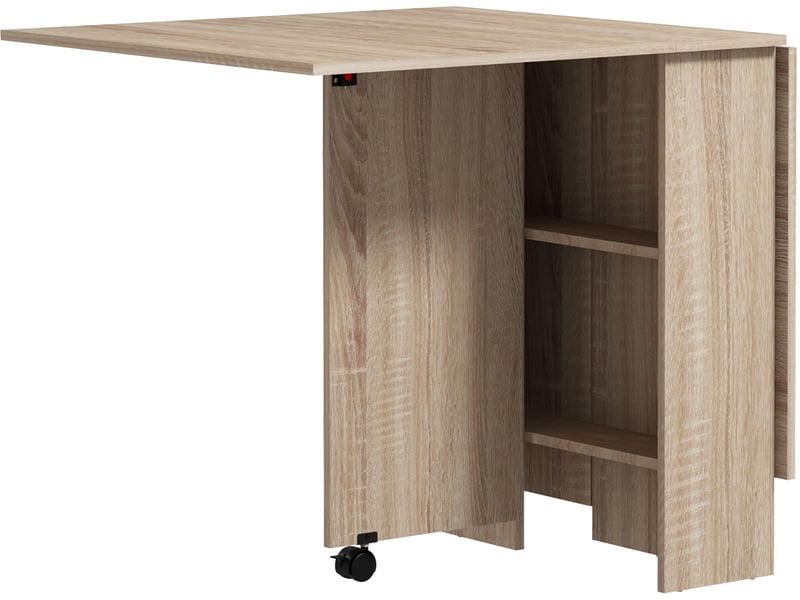HOMCOM Table à Manger Pliante Avec Roulettes - 2 Plateaux Rabattables + 2 Étagères - 140x80x74 Cm - Bois Naturel