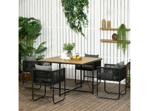Salon de jardin 4 personnes encastrable avec coussins zippés déperlants métal résine noir effet bois