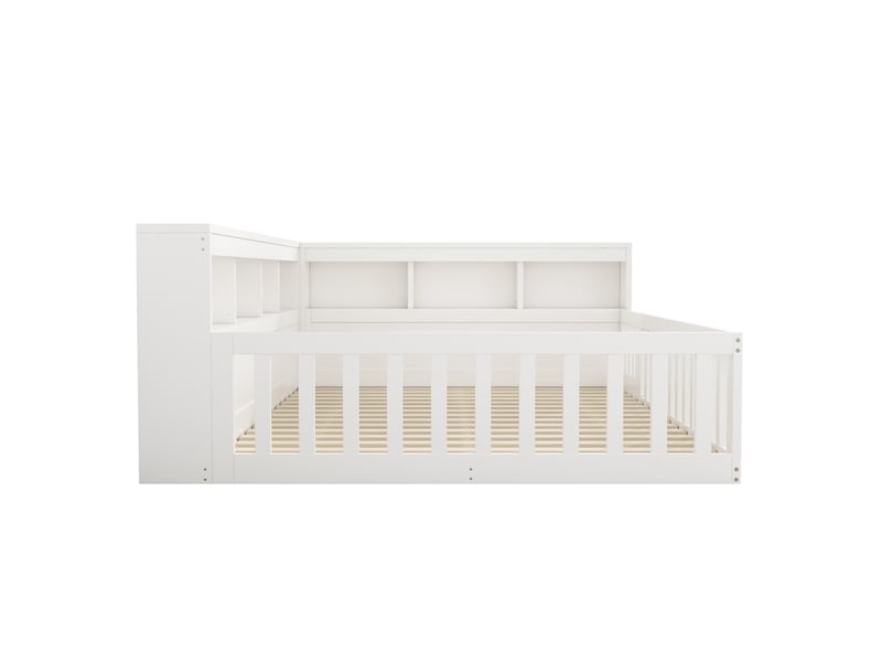  Lits enfant 140x190 cm, canapé-lit,  rangement, prise et usb, sommier, aggloméré, blanc, sans matelas  - Conforama R