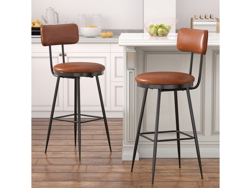  Tabourets de bar lot de 2,chaise de cuisine haute,assise rembourrée, pu, pieds en métal,hauteur d'assise 65 cm, marron  - Conforama B
