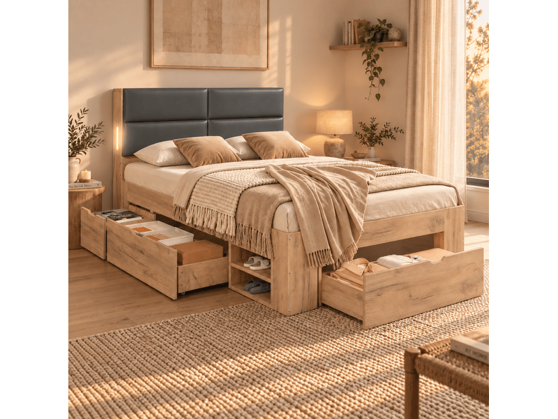  Lit avec rangement 140x200 cm coloris , usbusb-c et tête de lit pu  - Conforama E