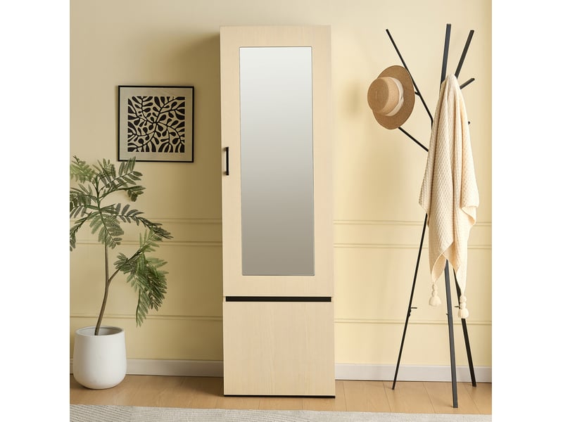 Meuble d'entrée avec miroir, penderie coulissante, étagères, abattant à chaussures, pour couloir, 54 × 34,5 × 179,5 cm - Conforama B