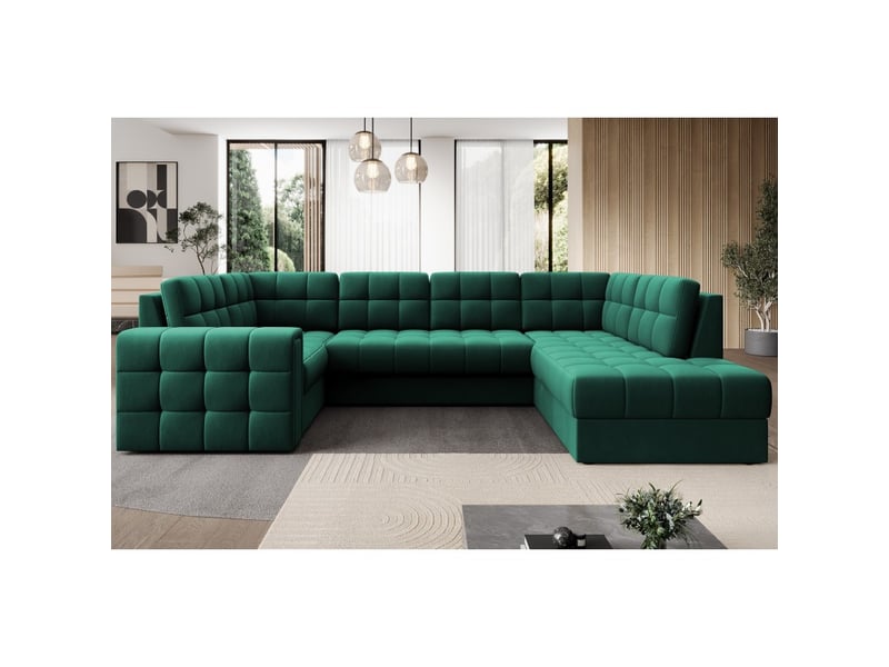  Canapé d'angle convertible monteza vert 299 cm avec coffre et couchage  - Conforama E