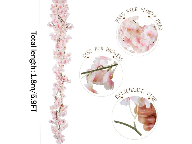  Aiducho 2 pack fleurs artificielles en soie fleur de cerisier guirlande vigne suspendue pour mariage décoration de jardin maison (rose)  - Conforama C