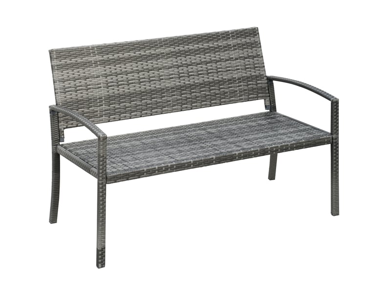 Banc de jardin 2 places 122x60x85 cm – gris – résine tressée, cadre en acier, charge 320 kg pour extérieur - Conforama A