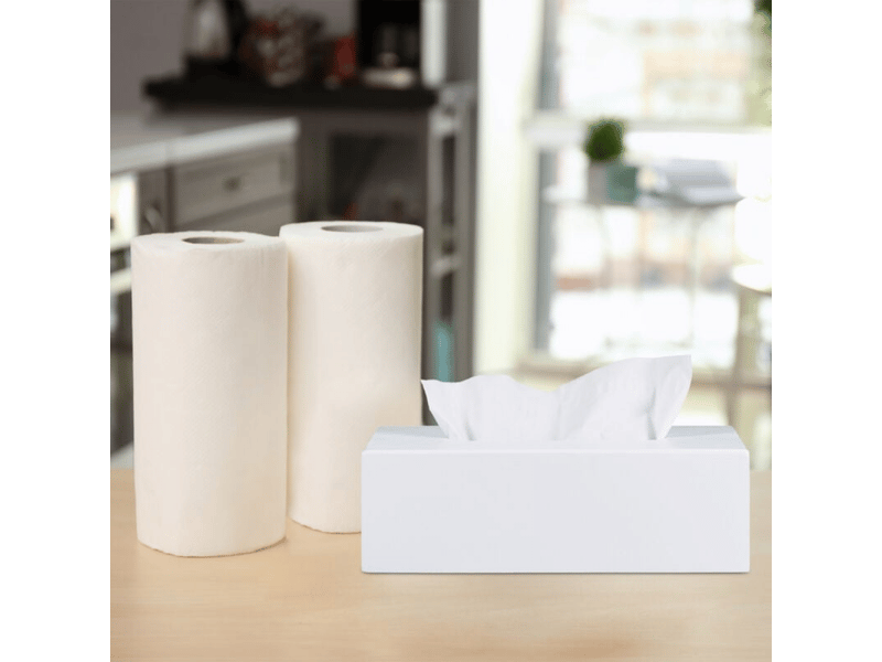  Boîte à mouchoirs cosmétiques en lot de deux, adaptée aux salles de bains, cuisines, etc., en acrylique blanc.  - Conforama C