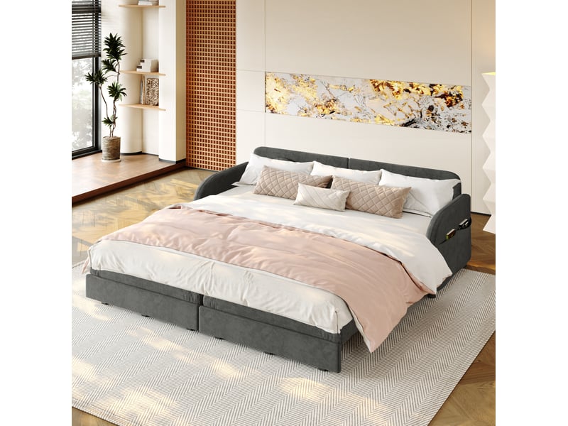  Canapé-lit modenvie convertible 3 places 206 x 84 x 90 cm en chenille gris  - Conforama D