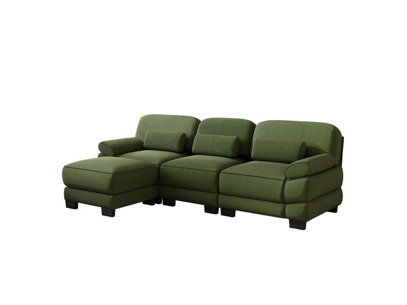  Canapé d’angle modulable 3 places 265x161x94 cm velours côtelé vert  - Conforama E
