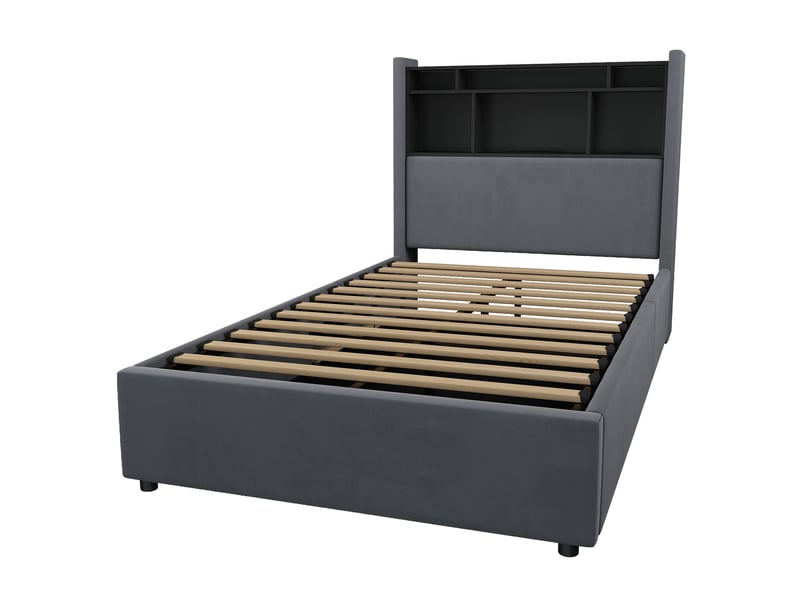  Lit coffre simple 90x200cm avec lampe led, fonction de charge et fonction de rangement, sans matelas  - Conforama E