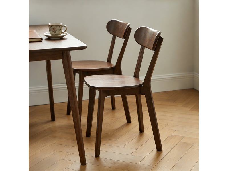  Chaise de salle à manger en bois massif avec dossier incurvé et patins réglables, style moderne, noyer  - Conforama C