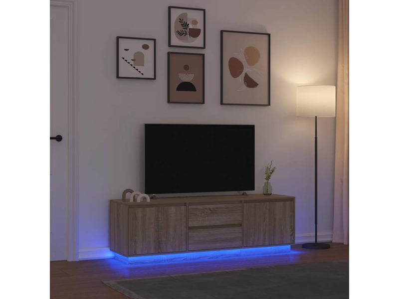  Meuble tv - banc tv - meuble de rangement avec lumières led chêne sonoma 160,5x41x50 cm  - Conforama B