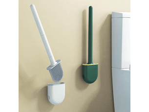 Nettoyant for toilettes, support de séchage, brosse de toilette flexible en silicone, kit de montage mural, respirant, anti-fuite (couleur : vert)
