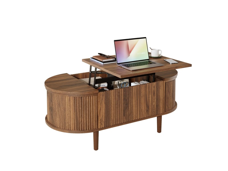  Table basse relevable avec 2 espaces de rangement, style vintage, pour salon, en mdf, couleur noyer, 100 × 48 × 53,5 cm  - Conforama A