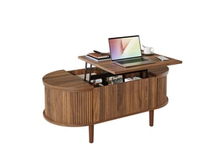 Table basse relevable avec 2 espaces de rangement, style vintage, pour salon, en mdf, couleur noyer, 100 × 48 × 53,5 cm