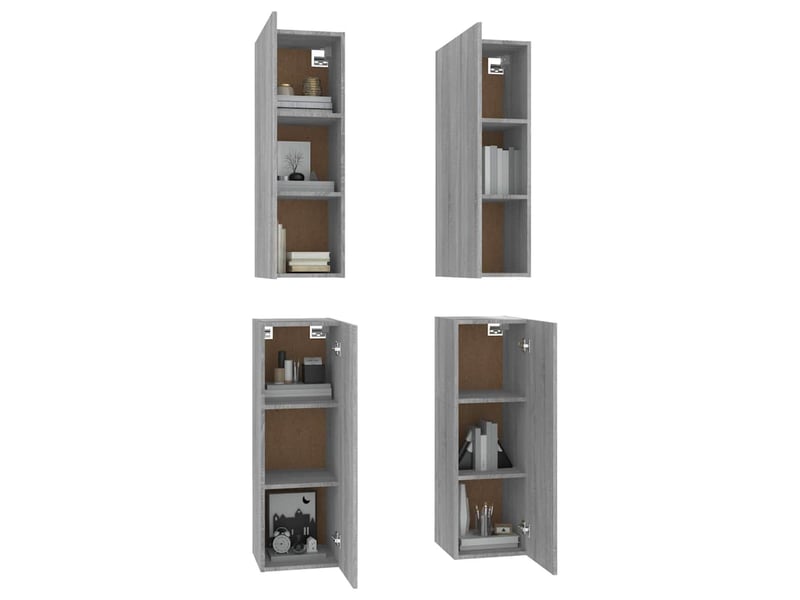  Lot de 4 meuble tv bas salon sonoma gris 30,5x30x90 cm bois d'ingénierie  - Conforama D