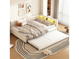 Canapé d'angle réversible convertible <strong></strong> <strong></strong> 2 places Tissu beige avec coffre de rangement